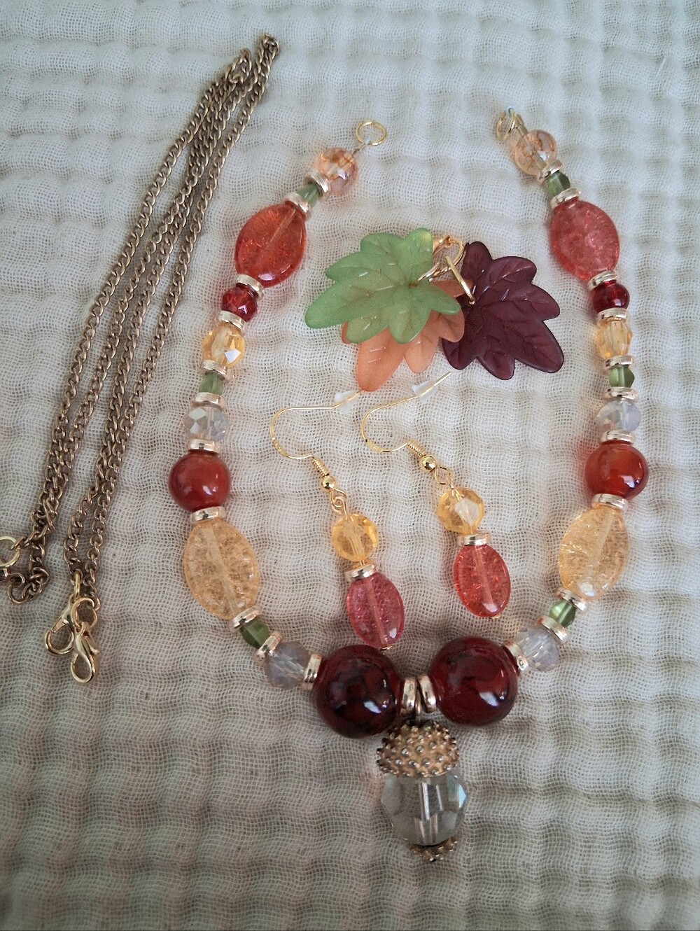Autumn Convertible/Exchangeable Necklace, Purse Charm With Matching Earrings